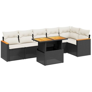 vidaXL Salon de jardin 7 pcs avec coussins noir résine tressée pas cher