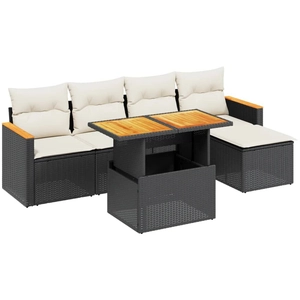 vidaXL Salon de jardin 6 pcs avec coussins noir résine tressée pas cher