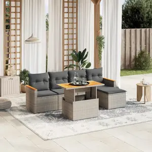 vidaXL Salon de jardin 6 pcs avec coussins gris résine tressée pas cher