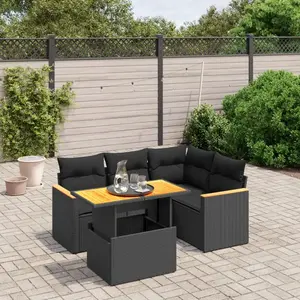 vidaXL Salon de jardin 5 pcs avec coussins noir résine tressée pas cher