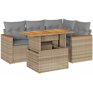 vidaXL Salon de jardin avec coussins 5 pcs beige résine tressée pas cher