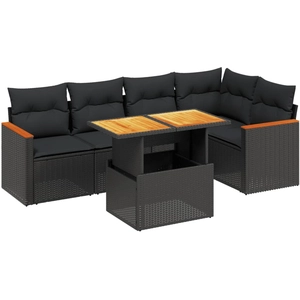 vidaXL Salon de jardin 6 pcs avec coussins noir résine tressée pas cher
