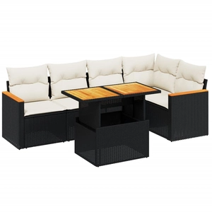 vidaXL Salon de jardin 6 pcs avec coussins noir résine tressée pas cher