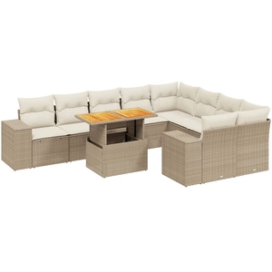 vidaXL Salon de jardin avec coussins 10 pcs beige résine tressée pas cher