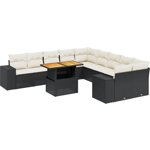 vidaXL Salon de jardin 11 pcs avec coussins noir résine tressée pas cher