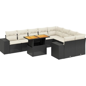 vidaXL Salon de jardin 10 pcs avec coussins noir résine tressée pas cher