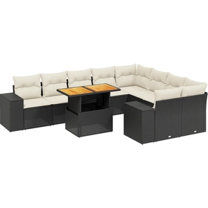 vidaXL Salon de jardin 10 pcs avec coussins noir résine tressée pas cher