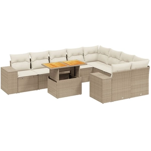 vidaXL Salon de jardin avec coussins 10 pcs beige résine tressée pas cher