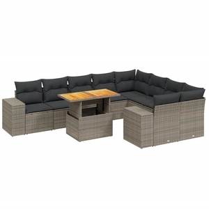 vidaXL Salon de jardin avec coussins 10 pcs gris résine tressée pas cher