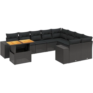 vidaXL Salon de jardin 10 pcs avec coussins noir résine tressée pas cher