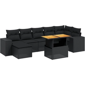 vidaXL Salon de jardin 8 pcs avec coussins noir résine tressée pas cher