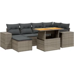 vidaXL Salon de jardin avec coussins 7 pcs gris résine tressée pas cher