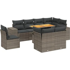 vidaXL Salon de jardin 9 pcs avec coussins gris résine tressée pas cher