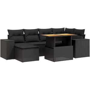 vidaXL Salon de jardin 7 pcs avec coussins noir résine tressée pas cher