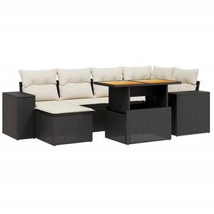 vidaXL Salon de jardin 7 pcs avec coussins noir résine tressée pas cher