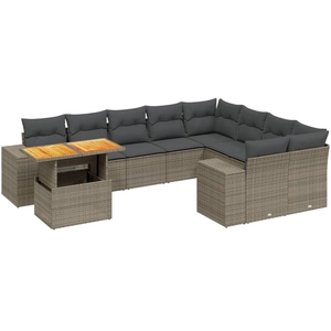 vidaXL Salon de jardin avec coussins 10 pcs gris résine tressée pas cher