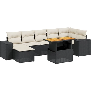 vidaXL Salon de jardin 8 pcs avec coussins noir résine tressée pas cher