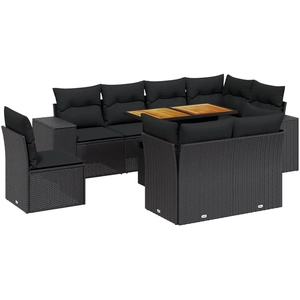 vidaXL Salon de jardin 9 pcs avec coussins noir résine tressée pas cher