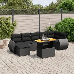 vidaXL Salon de jardin 8 pcs avec coussins noir résine tressée pas cher