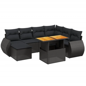 vidaXL Salon de jardin 8 pcs avec coussins noir résine tressée pas cher