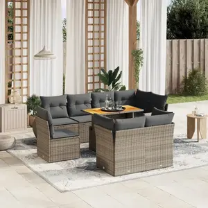 vidaXL Salon de jardin 9 pcs avec coussins gris résine tressée pas cher