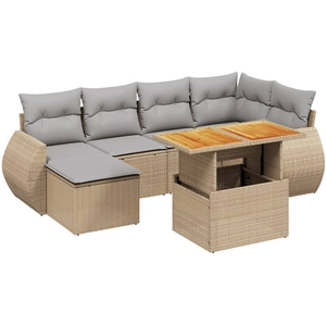 vidaXL Salon de jardin avec coussins 7 pcs beige résine tressée pas cher
