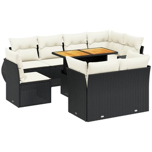 vidaXL Salon de jardin 9 pcs avec coussins noir résine tressée pas cher