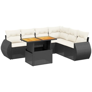 vidaXL Salon de jardin 7 pcs avec coussins noir résine tressée pas cher