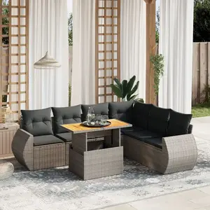 vidaXL Salon de jardin avec coussins 7 pcs gris résine tressée pas cher