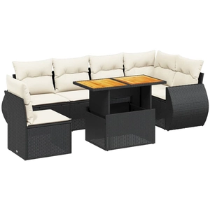 vidaXL Salon de jardin 7 pcs avec coussins noir résine tressée pas cher