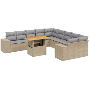 vidaXL Salon de jardin 11 pcs avec coussins beige résine tressée pas cher