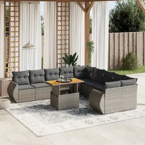 vidaXL Salon de jardin 11 pcs avec coussins gris résine tressée pas cher