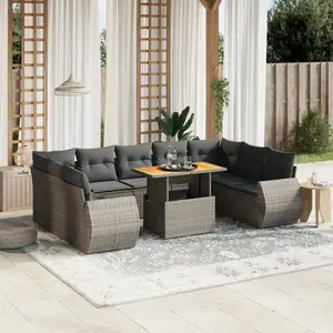 vidaXL Salon de jardin avec coussins 10 pcs gris résine tressée pas cher