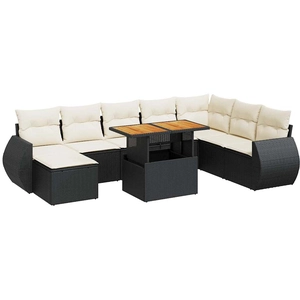 vidaXL Salon de jardin 9 pcs avec coussins noir résine tressée pas cher