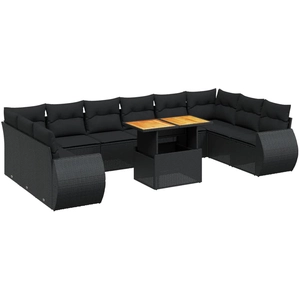 vidaXL Salon de jardin 11 pcs avec coussins noir résine tressée pas cher