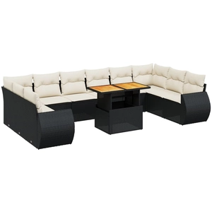 vidaXL Salon de jardin 11 pcs avec coussins noir résine tressée pas cher