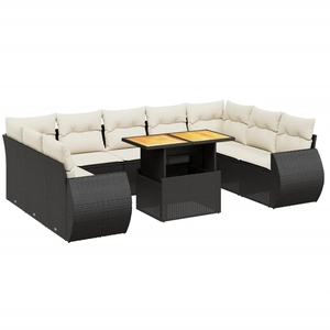 vidaXL Salon de jardin 10 pcs avec coussins noir résine tressée pas cher
