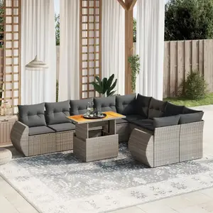 vidaXL Salon de jardin avec coussins 10 pcs gris résine tressée pas cher