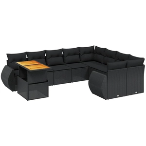 vidaXL Salon de jardin 10 pcs avec coussins noir résine tressée pas cher