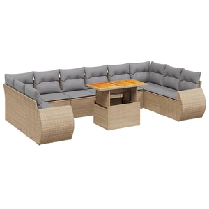 vidaXL Salon de jardin 11 pcs avec coussins beige résine tressée pas cher
