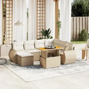 vidaXL - 8-delige - Loungeset - met - kussens - poly - rattan - beige pas cher