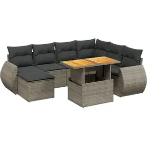 vidaXL Salon de jardin 8 pcs avec coussins gris résine tressée pas cher