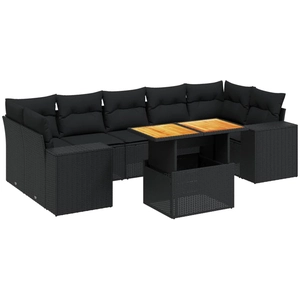 vidaXL Salon de jardin 8 pcs avec coussins noir résine tressée pas cher