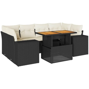 vidaXL Salon de jardin 7 pcs avec coussins noir résine tressée pas cher