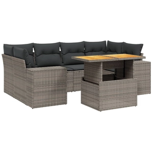 vidaXL Salon de jardin avec coussins 7 pcs gris résine tressée pas cher