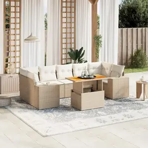 vidaXL Salon de jardin avec coussins 8 pcs beige résine tressée pas cher