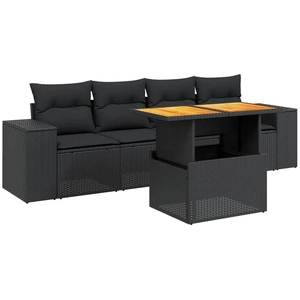vidaXL Salon de jardin 5 pcs avec coussins noir résine tressée pas cher