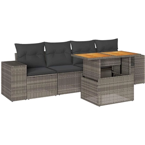 vidaXL Salon de jardin 5 pcs avec coussins gris résine tressée pas cher