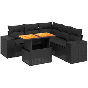 vidaXL Salon de jardin 6 pcs avec coussins noir résine tressée pas cher