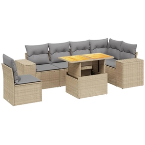 vidaXL Salon de jardin avec coussins 7 pcs beige résine tressée pas cher